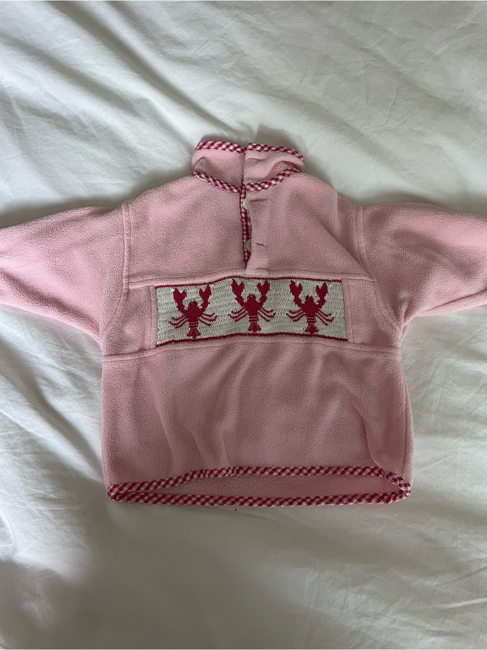 Little Follies Pink Kids Fleece Jacket with Lobster Smocking